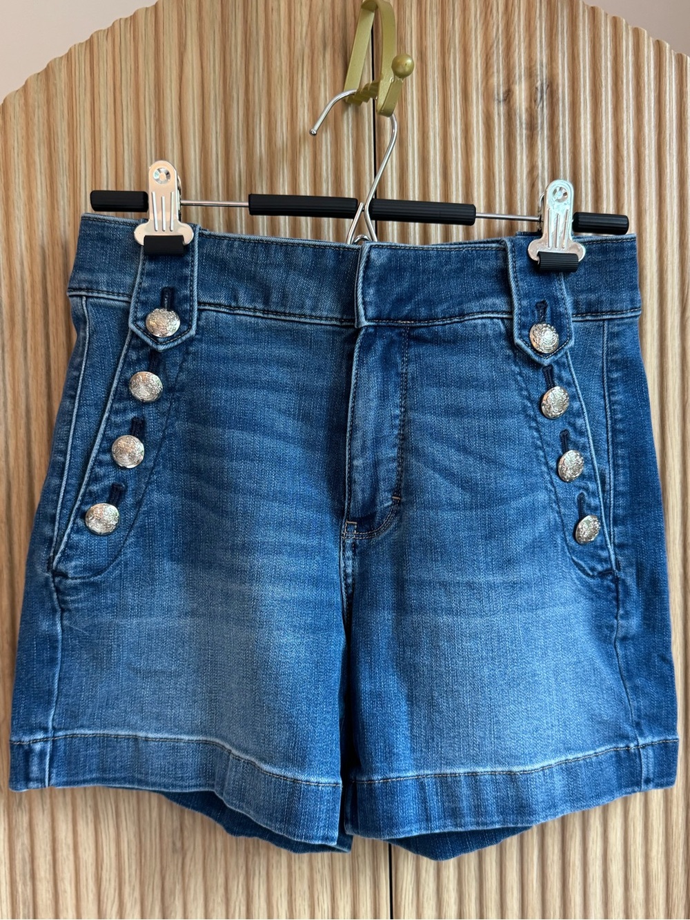 White House Black Market | High-Rise 5” Denim Shorts with Silver Button Detail